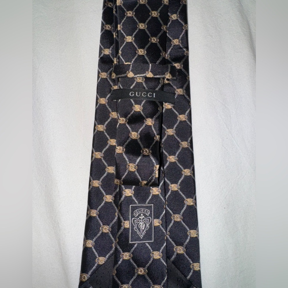 Gucci black silk monogram tie